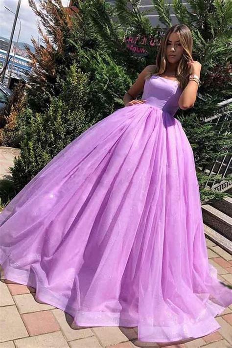 Light Purple Ball Gown Prom Dresses Spaghetti Straps Long Formal