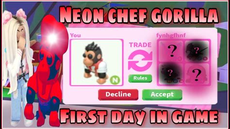 Neon Chef Gorilla First Day In Game Adoptme Roblox Youtube