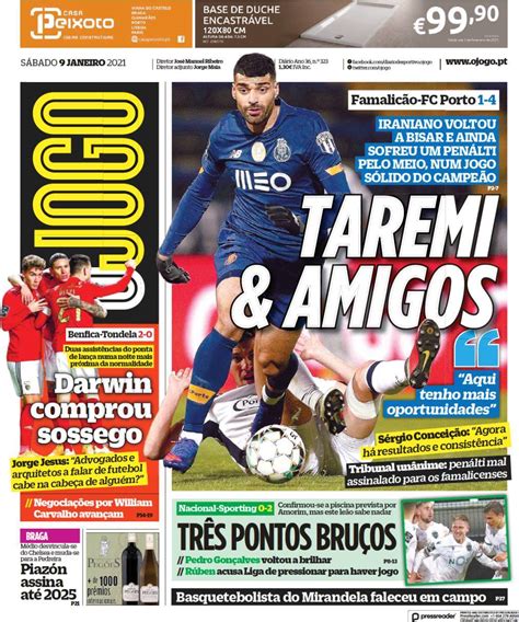 Jornal diário desportivo que segue toda a atualidade desportiva com independência e rigor jornalístico. Capa Jornal O Jogo - 9 janeiro 2021 - capasjornais.pt