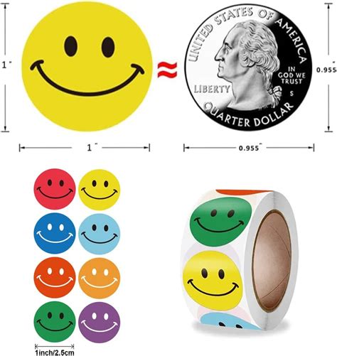 1000 Pcs 8 Colors Smile Face Stickers Roll Cute Happy Face Stickers