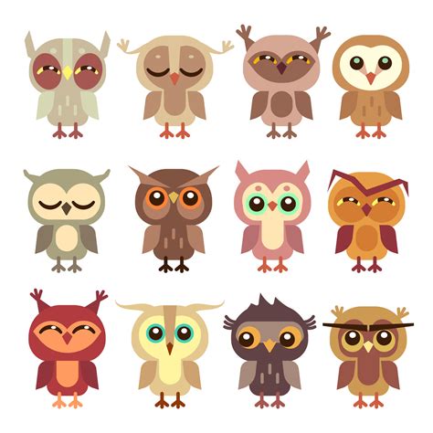 Funny Cartoon Owls Vector Set By Microvector Thehungryjpeg