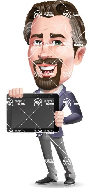 Cartoon Businessman With Goatee Beard Vector Character Showing Tablet Graphicmama