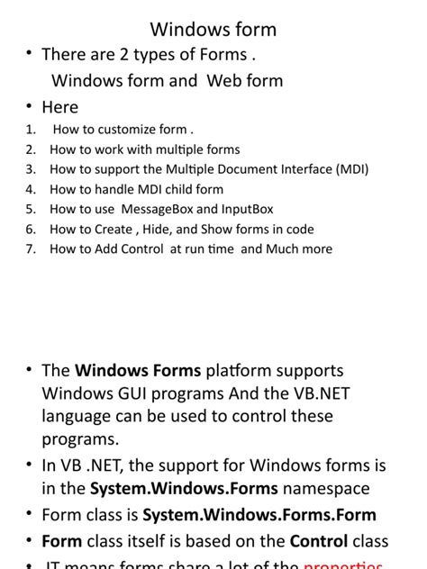 Windows Form There Are 2 Types Of Forms Windows Form And Web Form