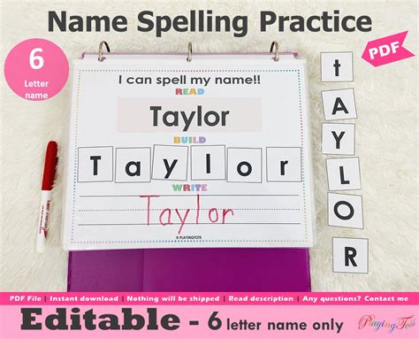 Editable 6 Letter Name Spelling Practice Activity Printable Etsy