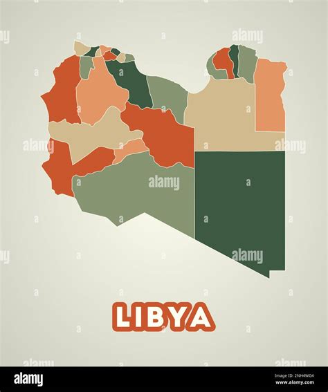 Libya Poster In Retro Style Map Of The Country With Regions In Autumn