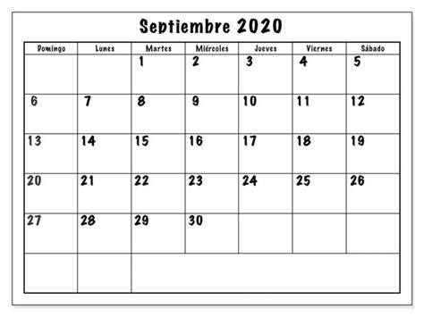 Imprimible Calendario Septiembre 2020 Calendario