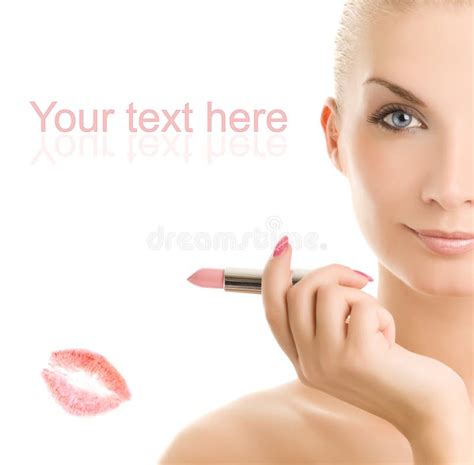 Pink Lipstick Blue Eyes And Blonde Hair Stock Image Image Of