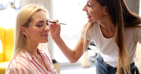 Makeup Artist Applies Eye Shadow Perfect Makeup Stock Photo Image Of
