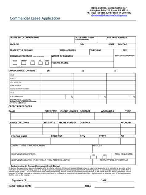 Commercial Tenant Application Template Fill Online Printable