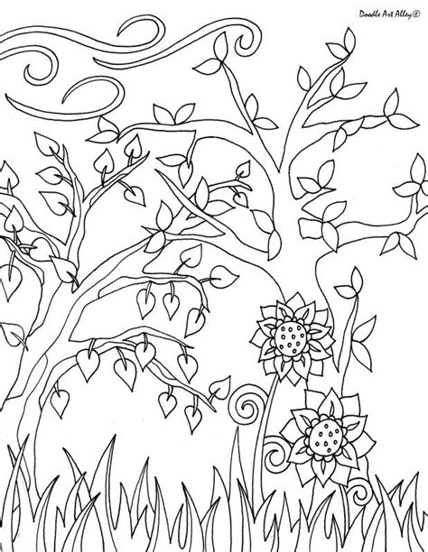 Spring coloring pages, Flower coloring pages, Tree coloring page