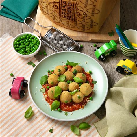 Chicken Meatballs With Baby Peas And Grana Padano In