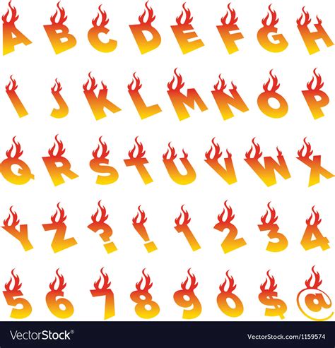 Fire Alphabet And Numbers Royalty Free Vector Image