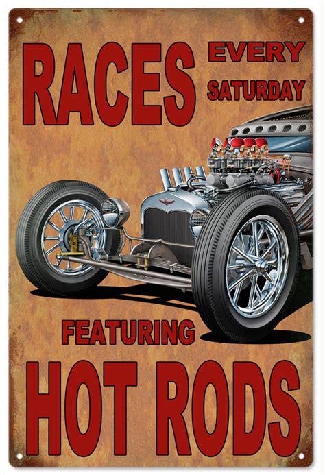 Races Hot Rod Reproduction Garage Shop Metal Large Sign 16x24