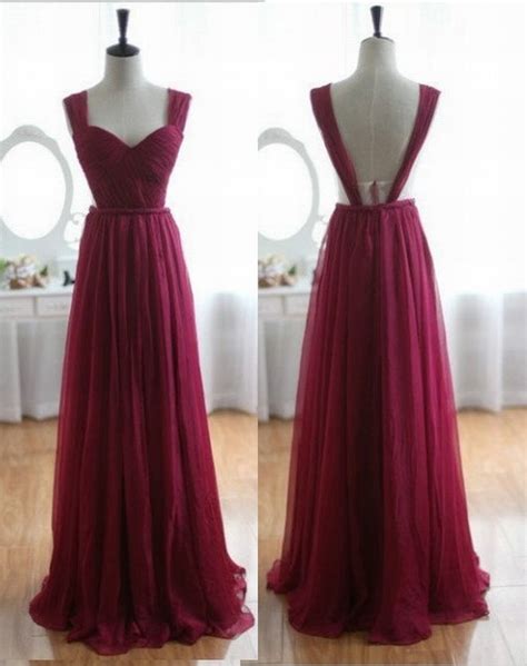 Elegant Sweetheart Backless Burgundy Floor Length Chiffon Prom Dress