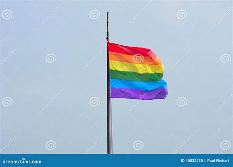 Rainbow Flag Flying In Wind Stock Photo Image Of Symbol Proud 40832230