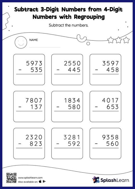 Subtraction With Regrouping Worksheets For 4th Graders Online Splashlearn