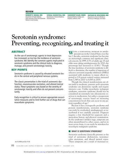 Serotonin Syndrome Preventing Recognizing And Treating It Docslib