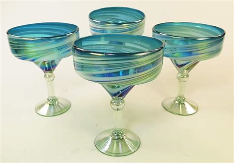 Mexican Margarita Glasses Turquoise White Swirl 15 Oz Set Of 4 Margarita Glasses