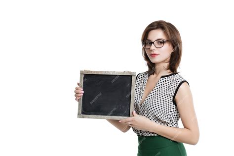 Premium Photo Business Woman With Short Hair Wearing Glasses Holding