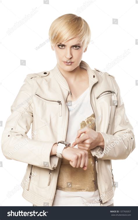 Angry Pretty Girl Leather Jacket Short Stock Photo 137765057 Shutterstock