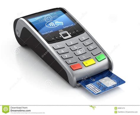 At the point of sale, the merchant calculates the amount owed by the customer, indicates that amount, may prepare an invoice for the customer (which may be a cash register printout). POS Terminal With Credit Card Stock Illustration ...