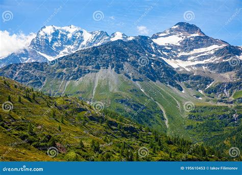 Summer Alpine Landscape Seen From Simplon Pass In Switzerland Stock