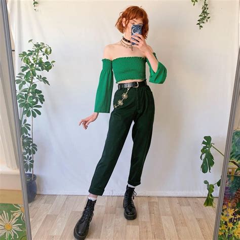 Dreamy Vintage Forest Green Jeans Cosmique Studio Pretty Outfits