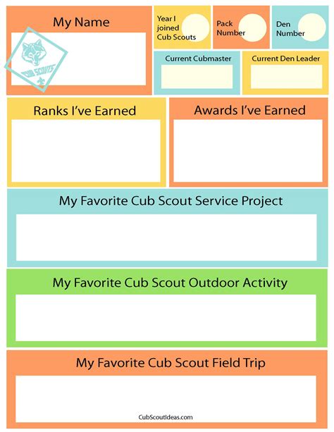 Free Printable Time Capsule Questionnaire For Cub Scouts ~ Cub Scout Ideas