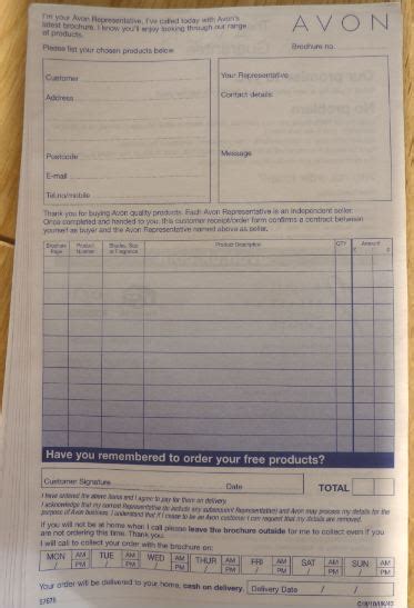 avon customer order forms