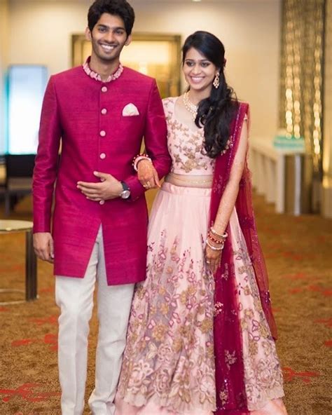 bride sneha and groom vaibhav in shyamal and bhumika photographed by impressions engagement dress