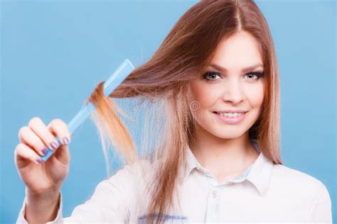 Long Haired Woman Combing Her Hair Stock Photo Image Of Hairstyle