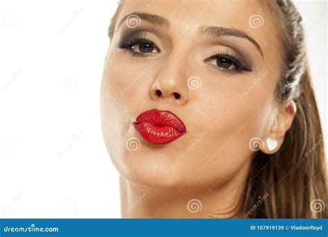 Woman With Red Lipstick Stock Image Image Of Closeup 107919139