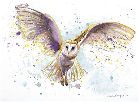 Flying Owl Watercolor Print Splatter Painting Unique T Etsy