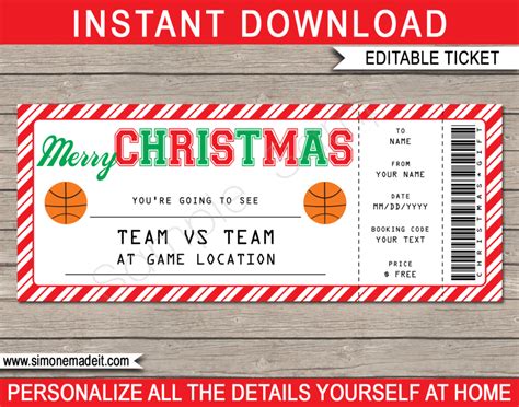 Christmas Basketball Ticket T Voucher Printable Basketball Ticket