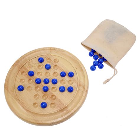 We Games Solid Wood Solitaire With Blue Glass Marbles 9 In Diameter