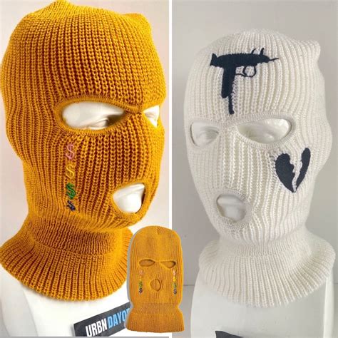 Embroidered 3 Hole Ski Mask Knitted Balaclava Snood Etsy