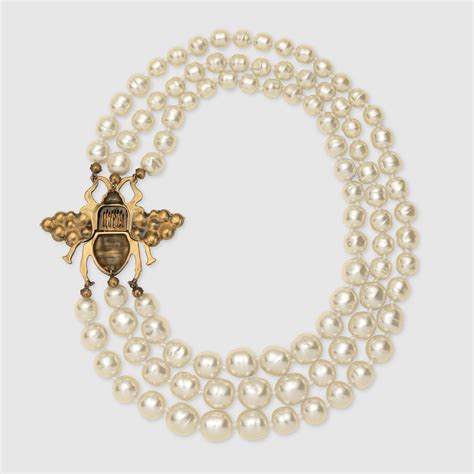 Glass Pearl Necklace With Bee Gucci Fashion Jewelry For Women
