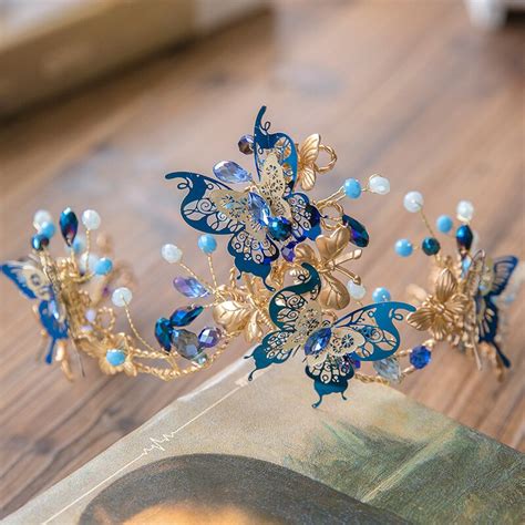Unique Design Baroque Blue Butterfly Crown Headpiece Arabesque Life