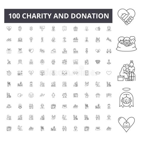 Charity And Donation Line Icons Signs Vector Set Outline