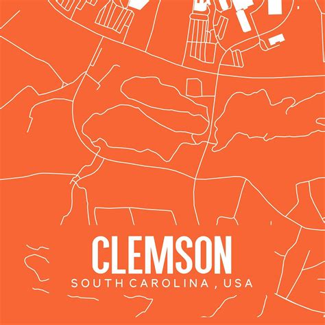 Clemson South Carolina Printable Map Clemson Print Clemson Etsy