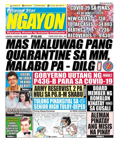 Pilipino Star Ngayon June 28 2020 Newspaper Get Your Digital