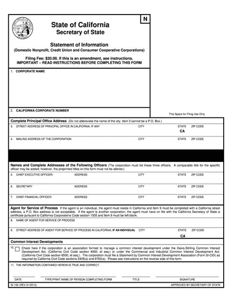 Bizfile Sos Ca Gov Form Si 100 2020 2021 Fill And Sign Printable