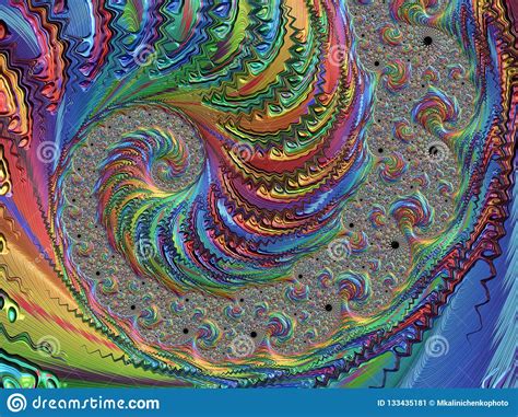 Abstract Rainbow Spiral Textured Fractal 3d Render Stock Illustration