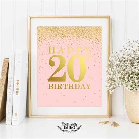 Happy 20th Birthday Printable 20th Birthday Decor 20th