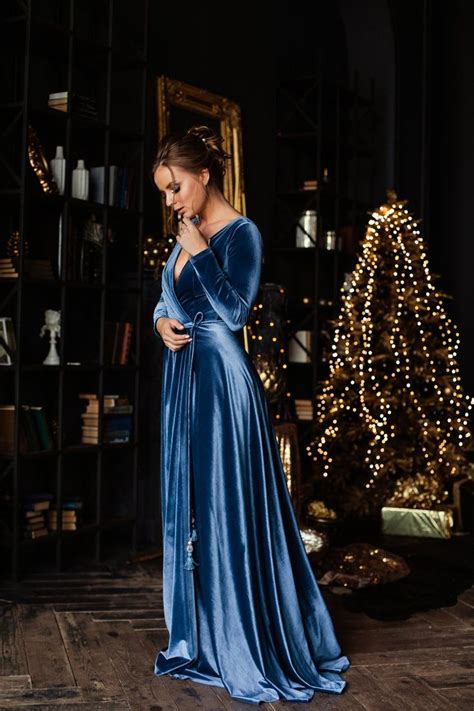 blue velvet dress evening long dress cocktail velvet robe etsy long