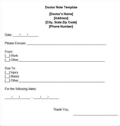 Doctor Note Templates Word Excel Pdf Formats
