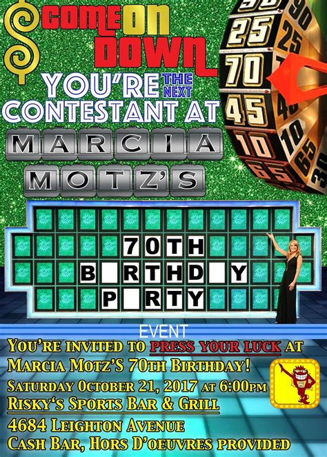 Gameshow Themed 70th Birthday Invitation, Price is Right, Wheel of