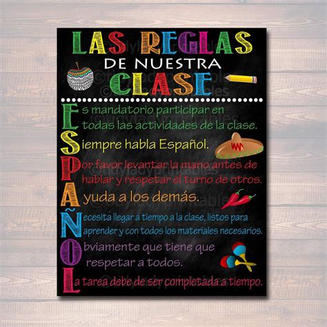español classroom rules printable poster high school spanish class decor clase de español