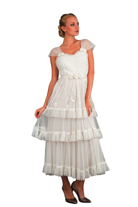 Romantic 40244 Frilled Vintage Inspired Tea Party Dress In Ivory By