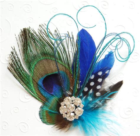 blue peacock feather fascinator wedding hair clip bridesmaid